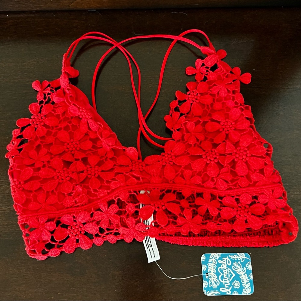 Free People Red Floral Lace Bralette